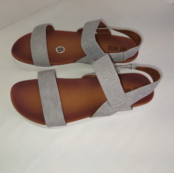 Silver slip on straps platform sandals size 10 - Picture 3 of 9